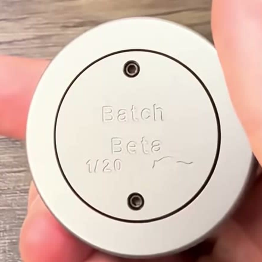 The back of a coin engraved Batch Beta 1/20